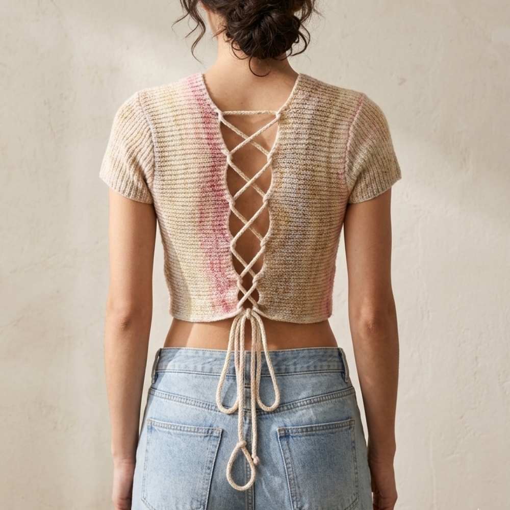NWT Vestique Jaycee Lace-Up Knit Short Sleeve Crop Top